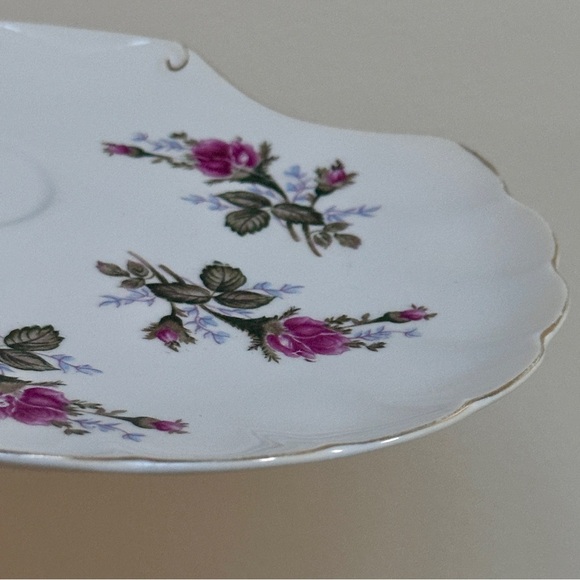 Seashell Shape Bone China Snack Plate Moss Rose Unmarked - Picture 4 of 9